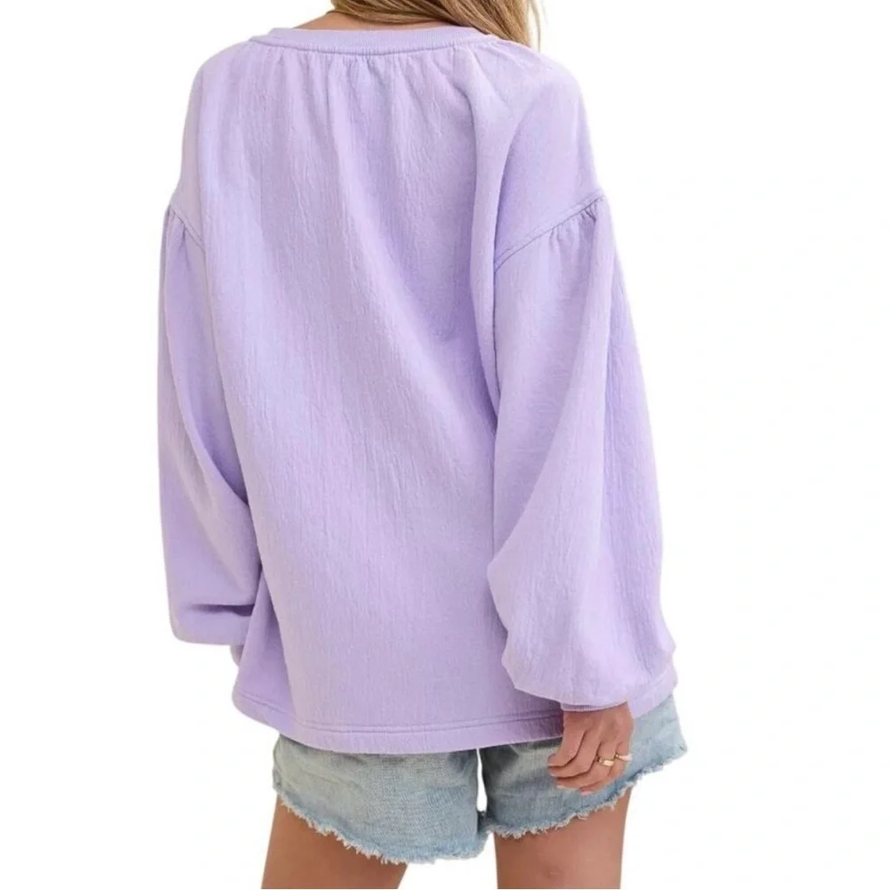 Aerie Women’s Easy Street Cotton Oversized Gauzy Sweatshirt in Lavender, Large - Picture 6 of 8
